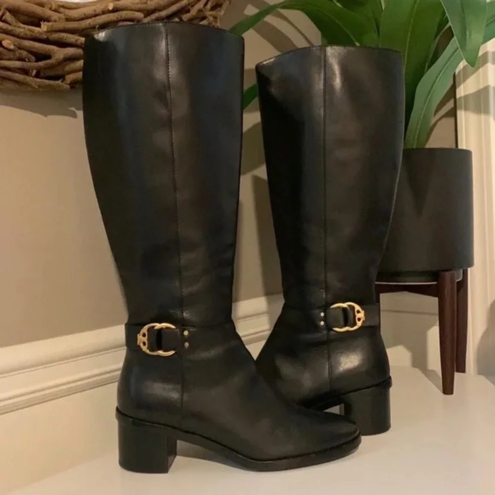 Tory Burch Black Calf Leather Riding Boots